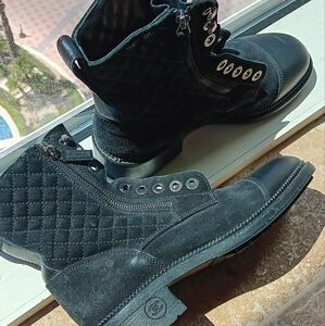 Chanel Black Suede and Leather Boots